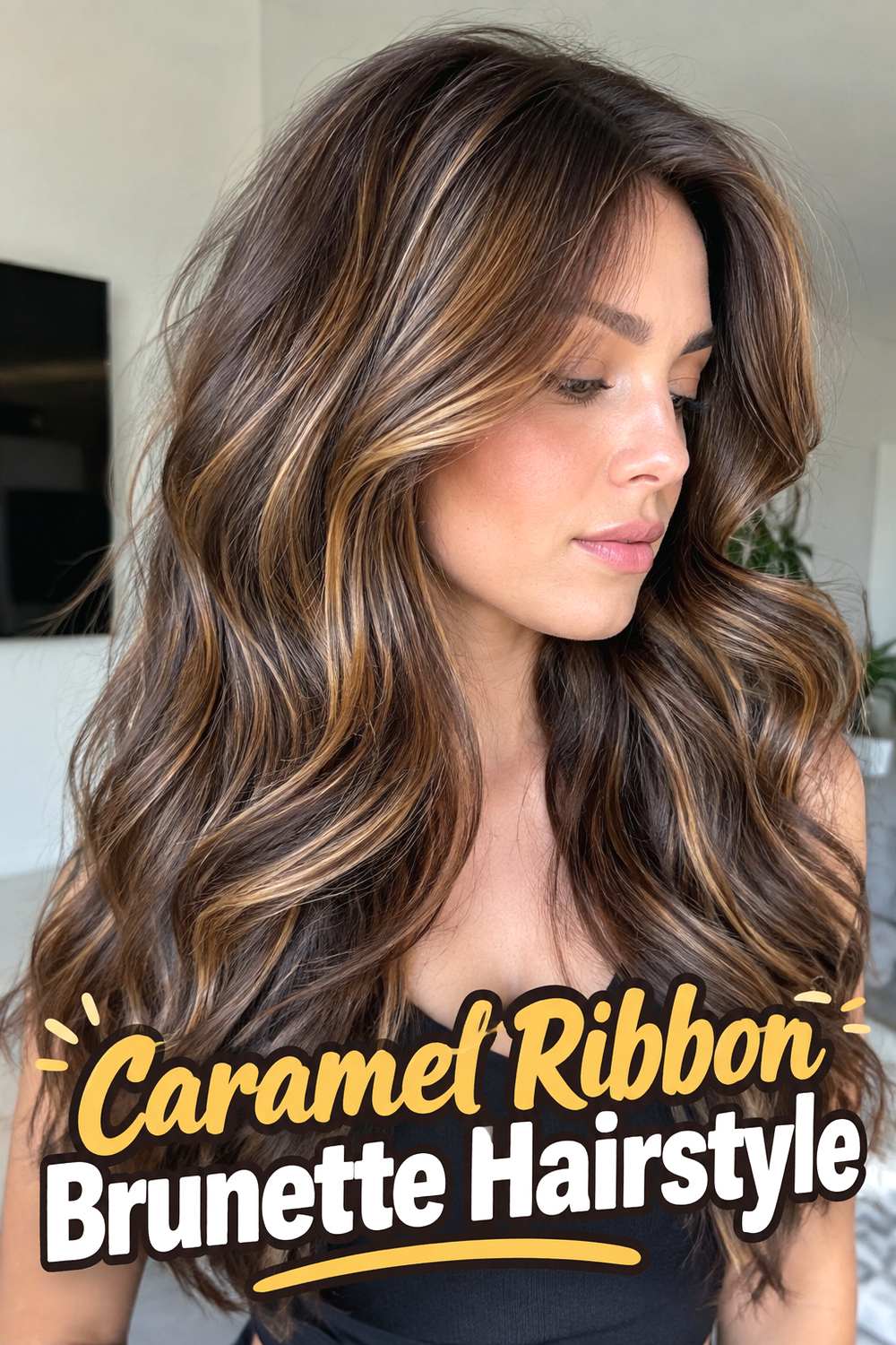 Caramel Ribbon Brunette Hairstyle