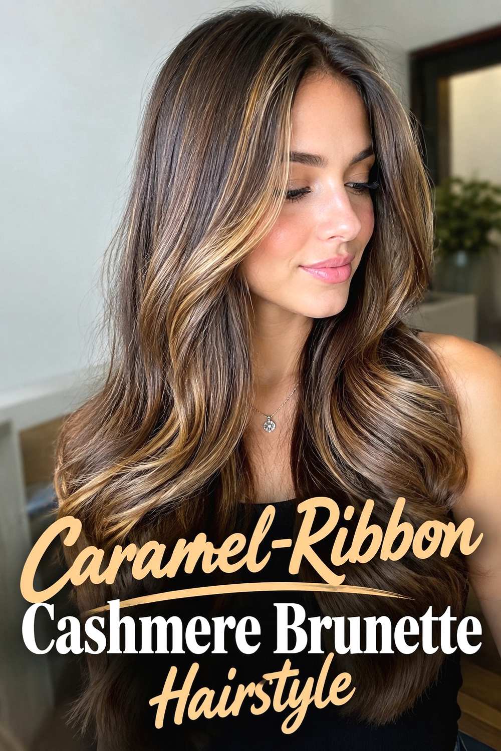 6. Caramel Ribbon Cashmere Brunette Hairstyle