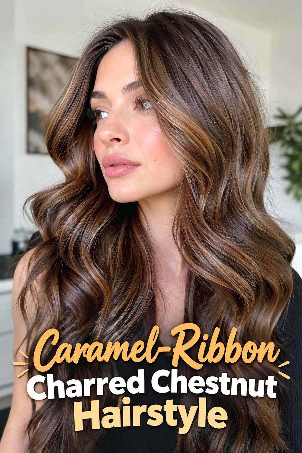 Caramel-Ribbon Charred Chestnut Hairstyle