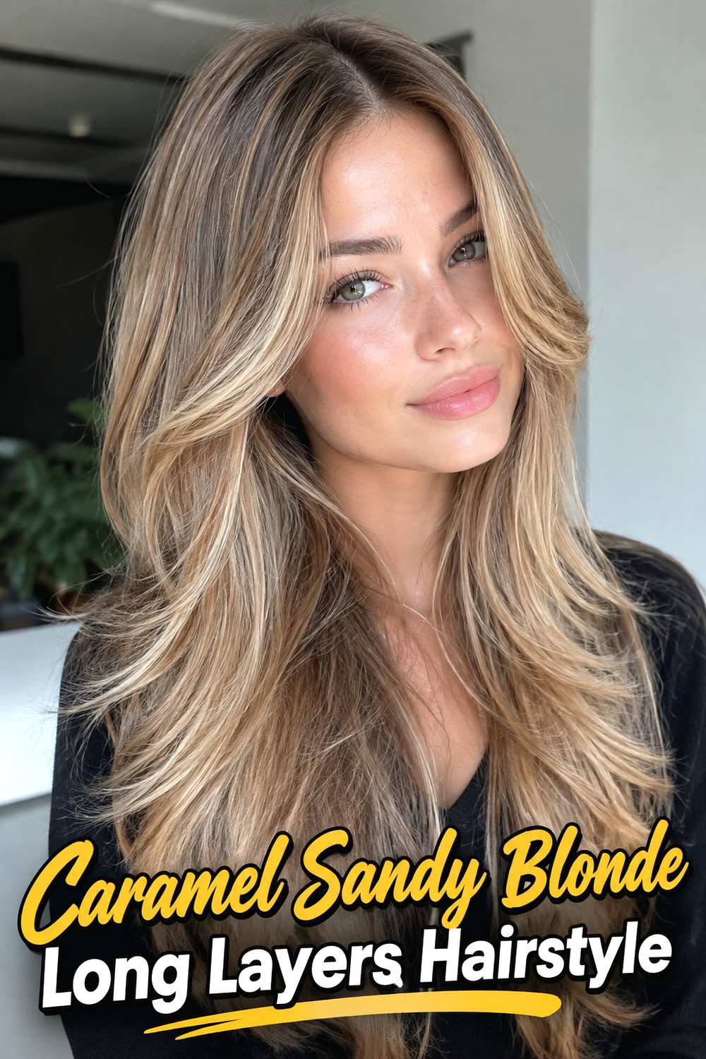 Caramel Sandy Blonde Long Layers Hairstyle