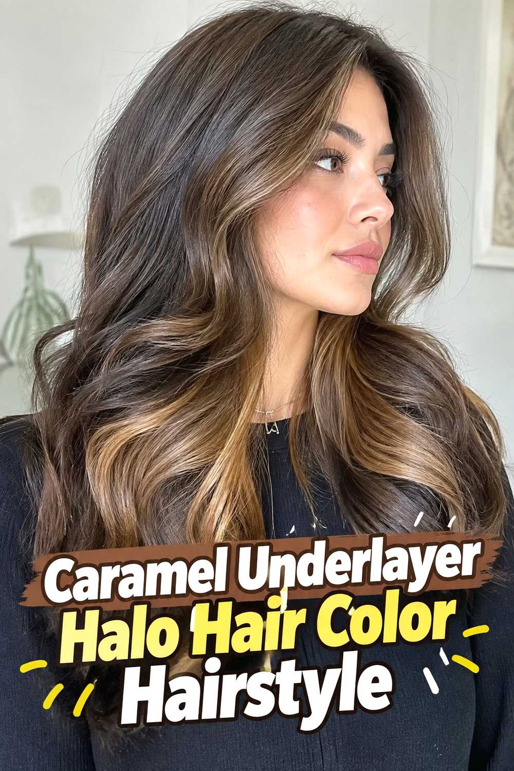 3. Caramel Underlayer Halo Hair Color Hairstyle