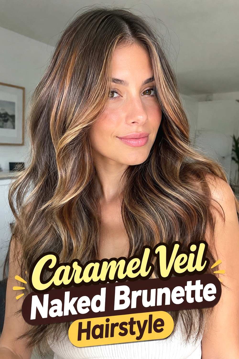 7. Caramel Veil Naked Brunette Hairstyle