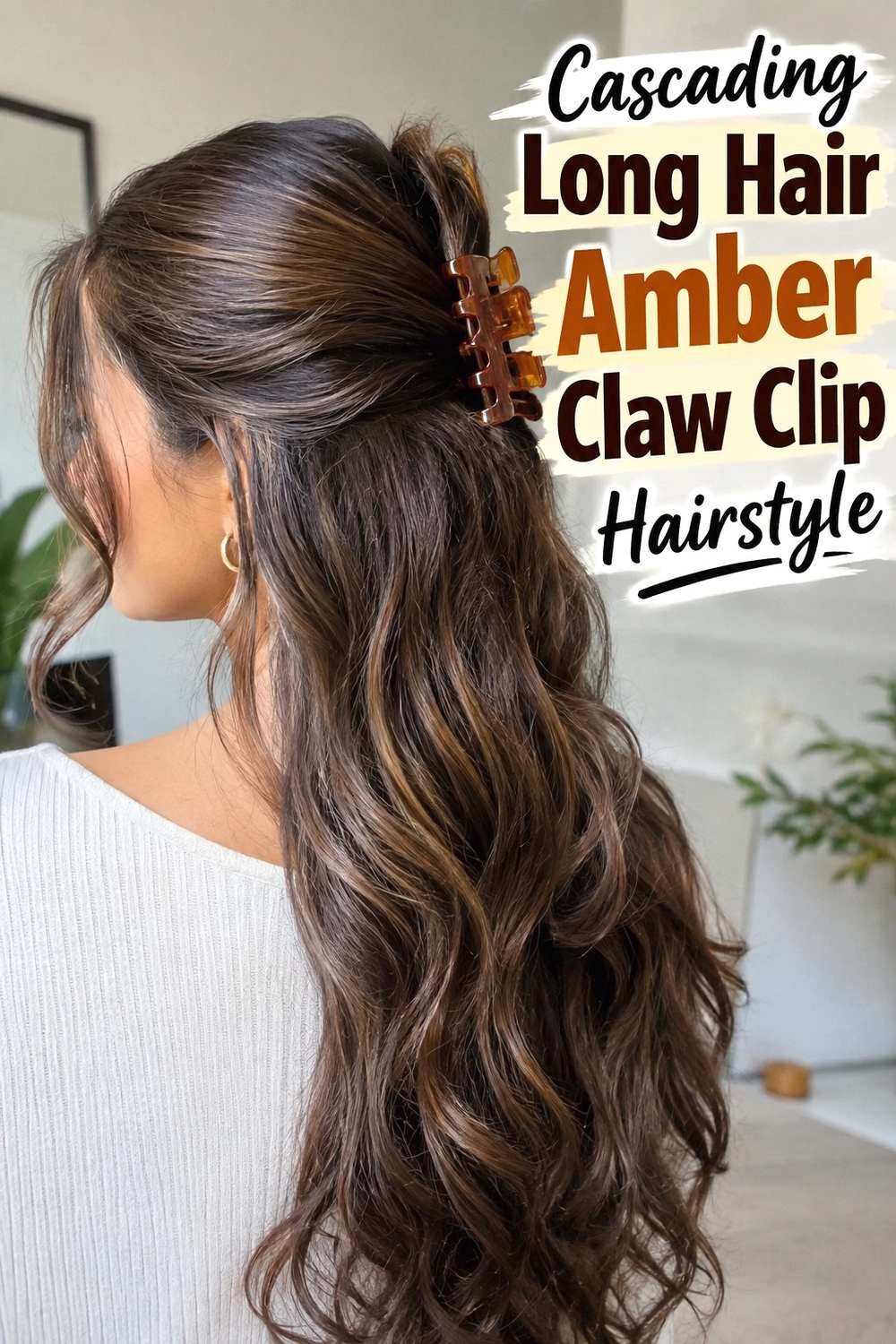 10. Cascading Long Hair Amber Claw Clip Hairstyle