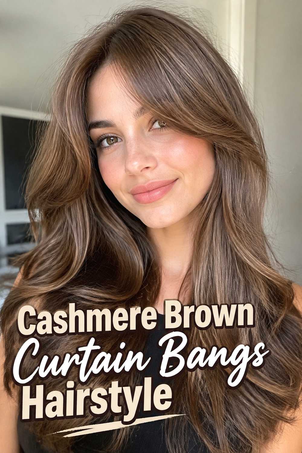 10. Cashmere Brown Curtain Bangs Hairstyle