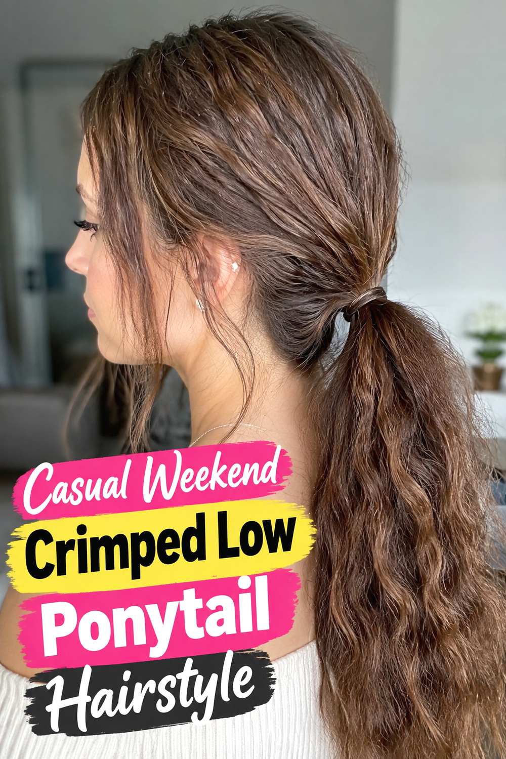 Casual Weekend Crimped Low Ponytail Hairstyle