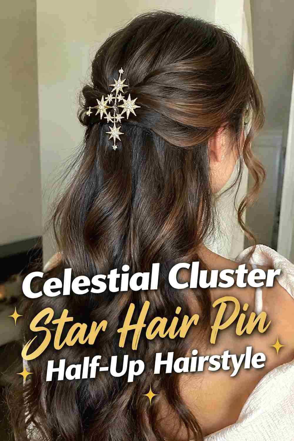9. Celestial Cluster Star Hair Pin Half Up Hairstyle