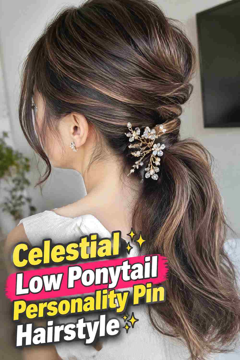 7. Celestial Low Ponytail Personality Pin Hairstyle