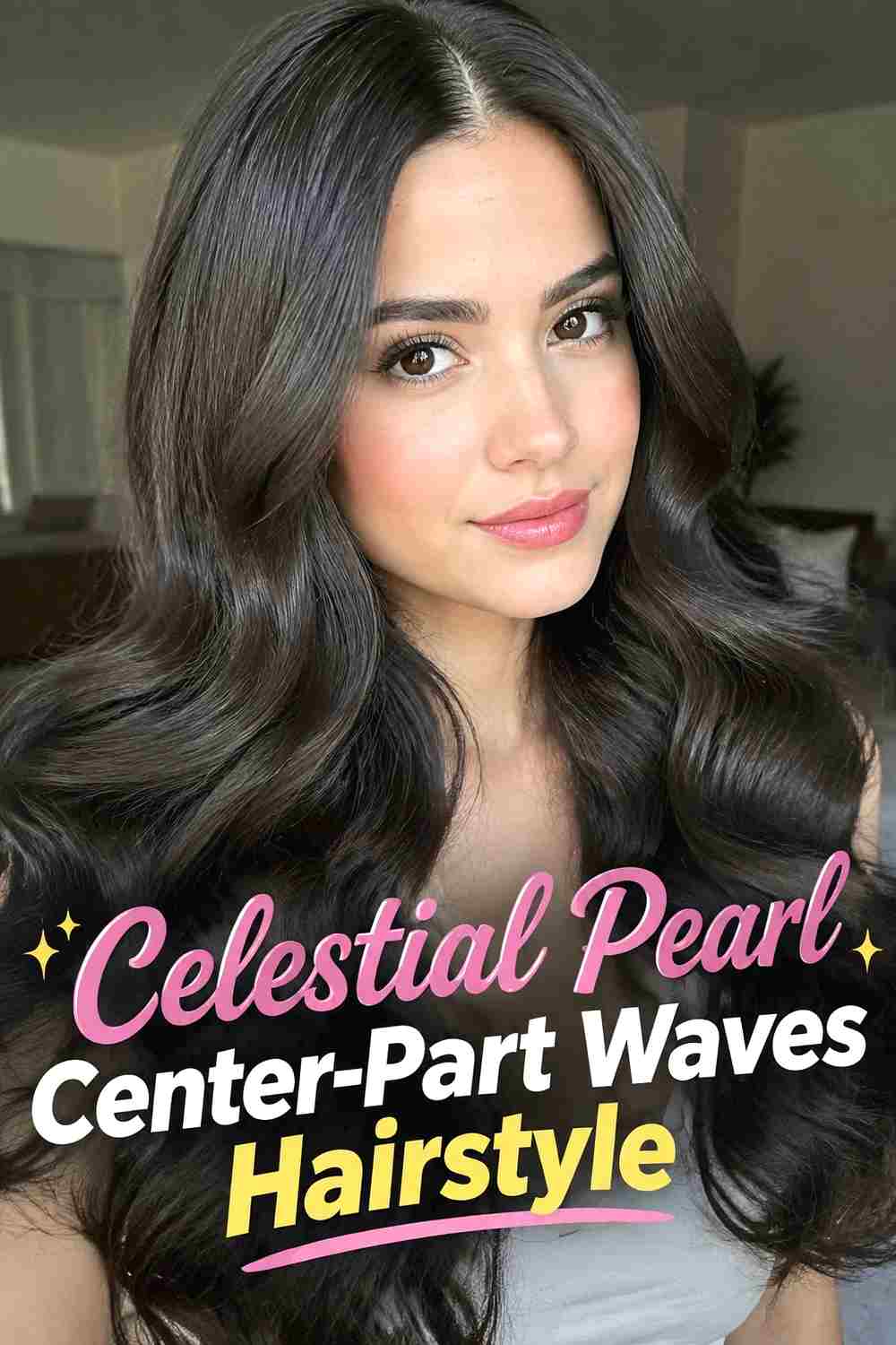 9. Celestial Pearl Center Part Waves Hairstyle