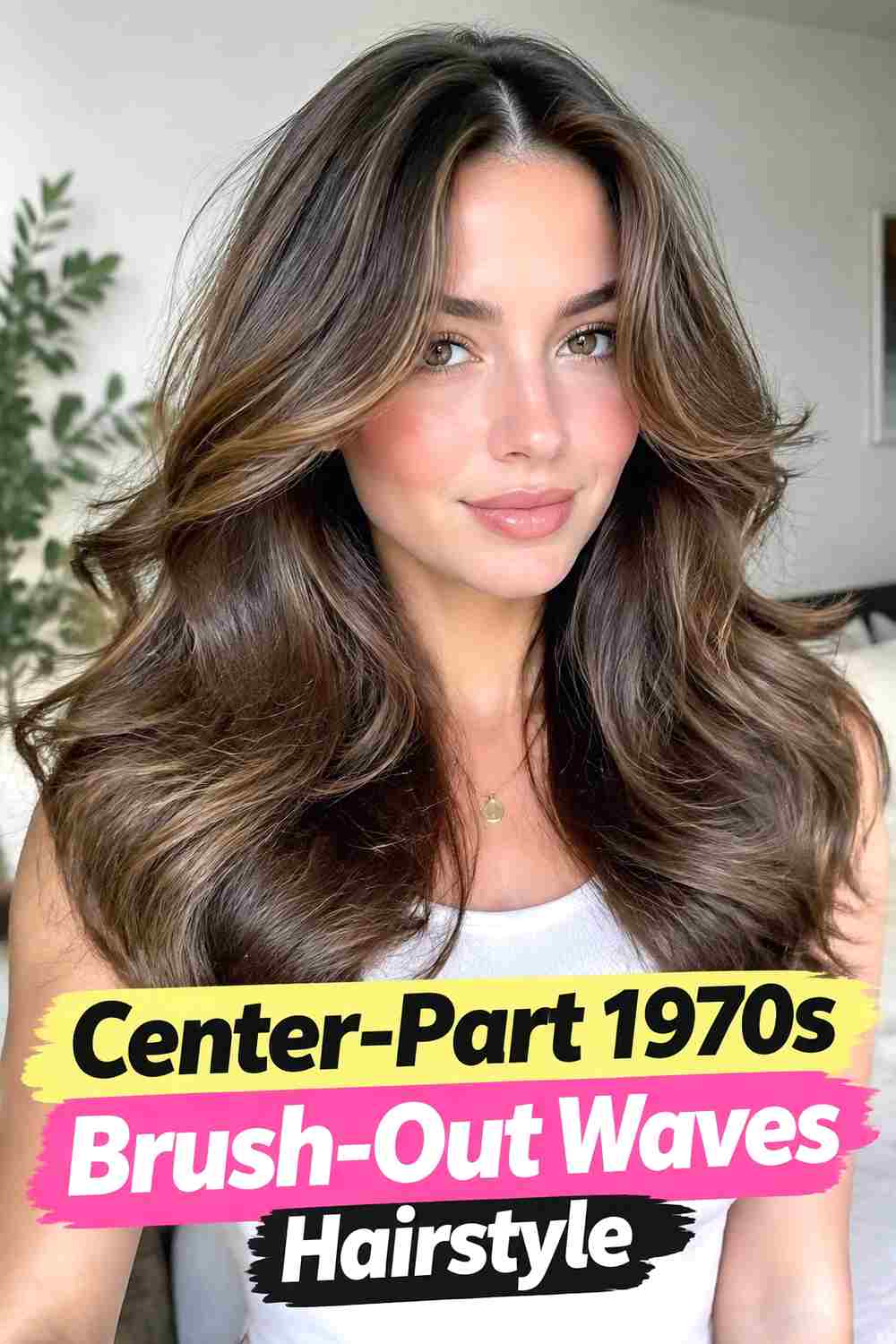 5. Center Part 1970s Brush Out Waves Hairstyle