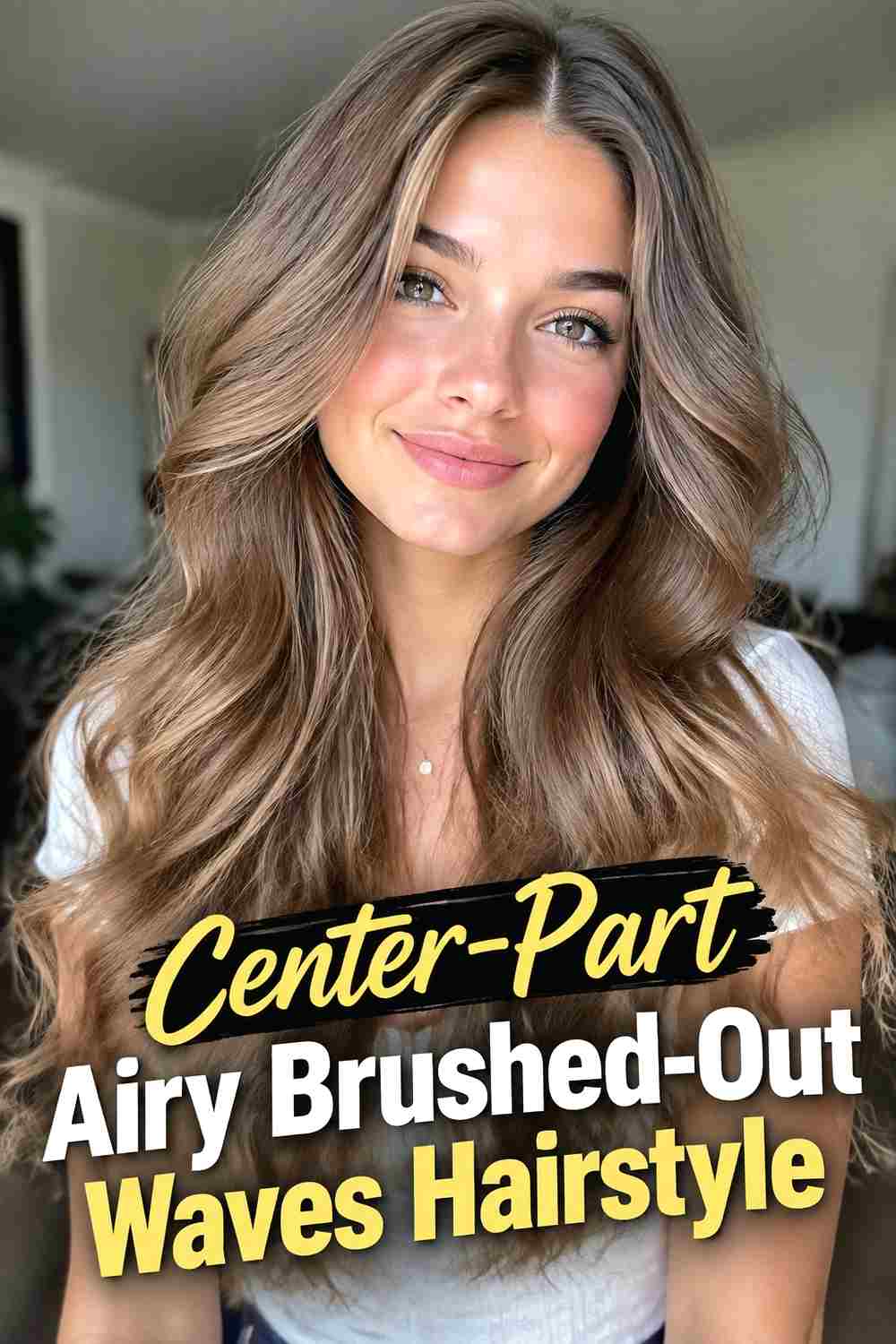 3. Center Part Airy Brushed Out Waves Hairstyle