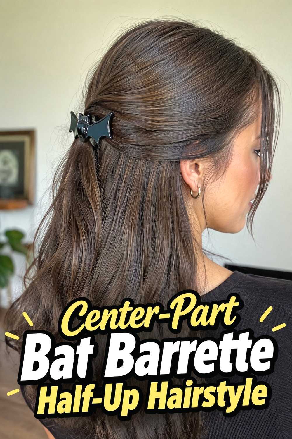 7. Center Part Bat Barrette Half Up Hairstyle