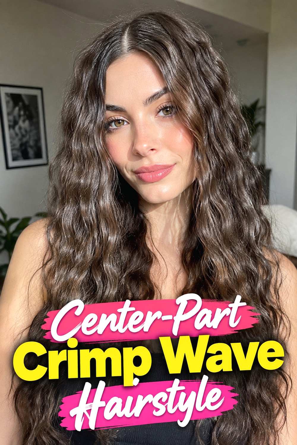 3. Center Part Crimp Wave Hairstyle