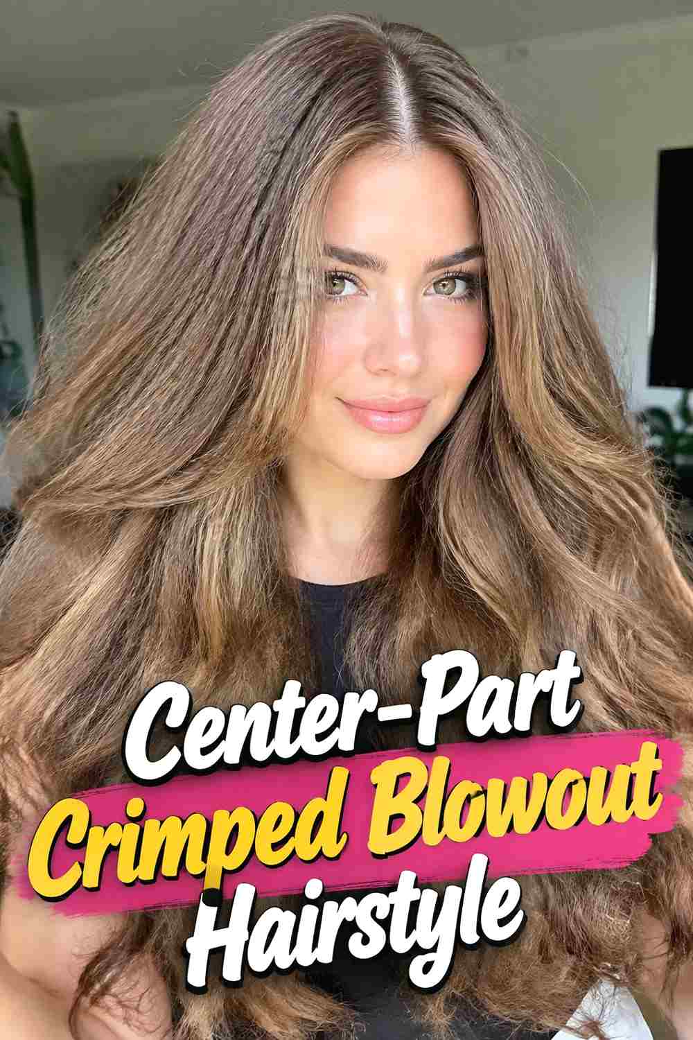 8. Center Part Crimped Blowout Hairstyle