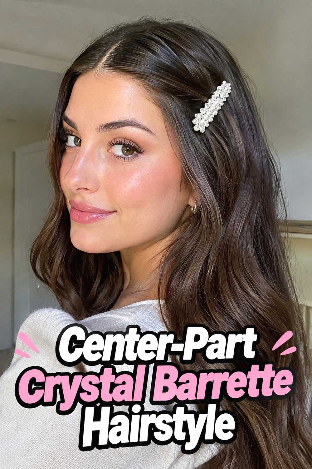 16. Center Part Crystal Barrette Hairstyle