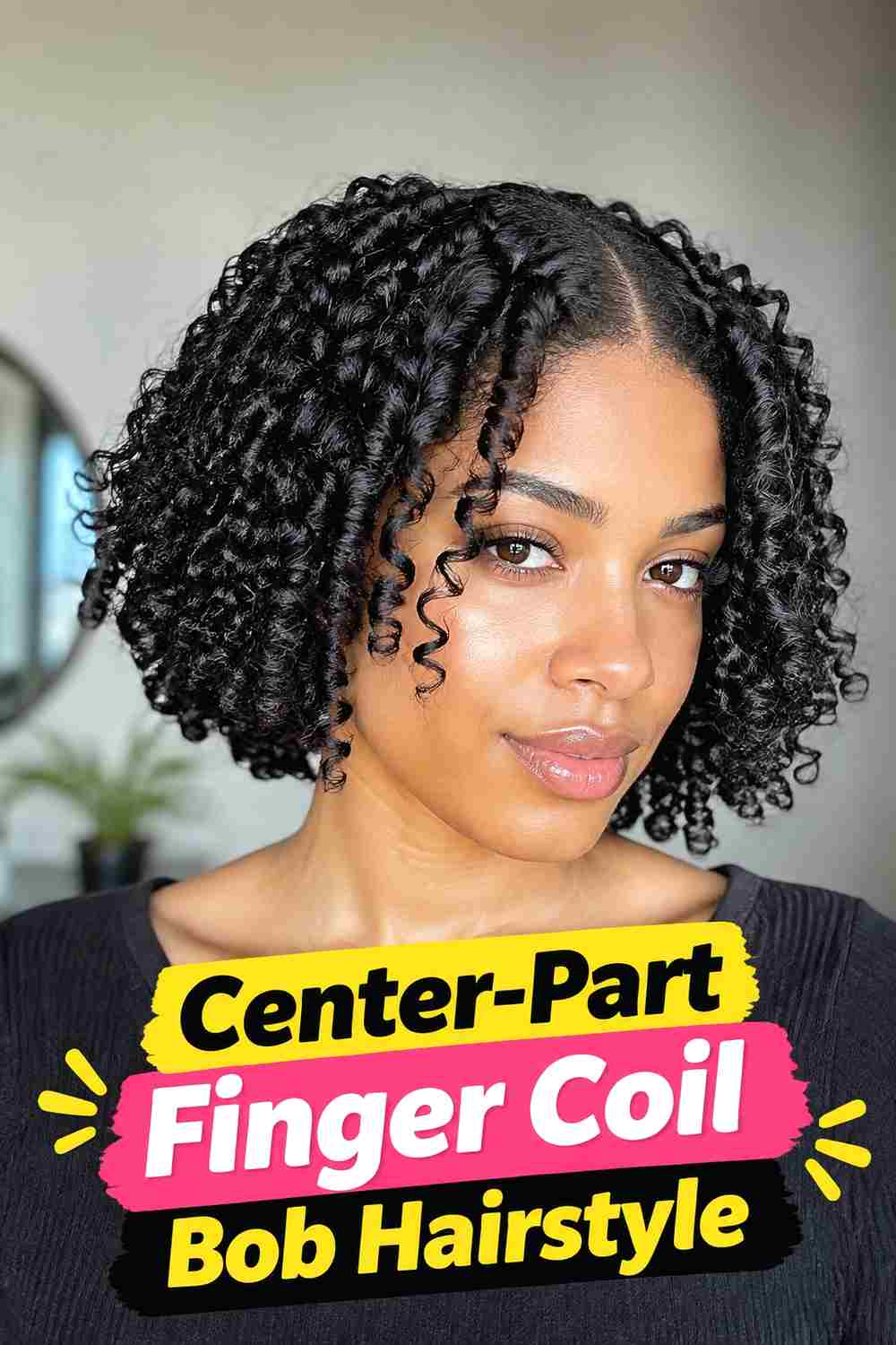3. Center Part Finger Coil Bob Hairstyle