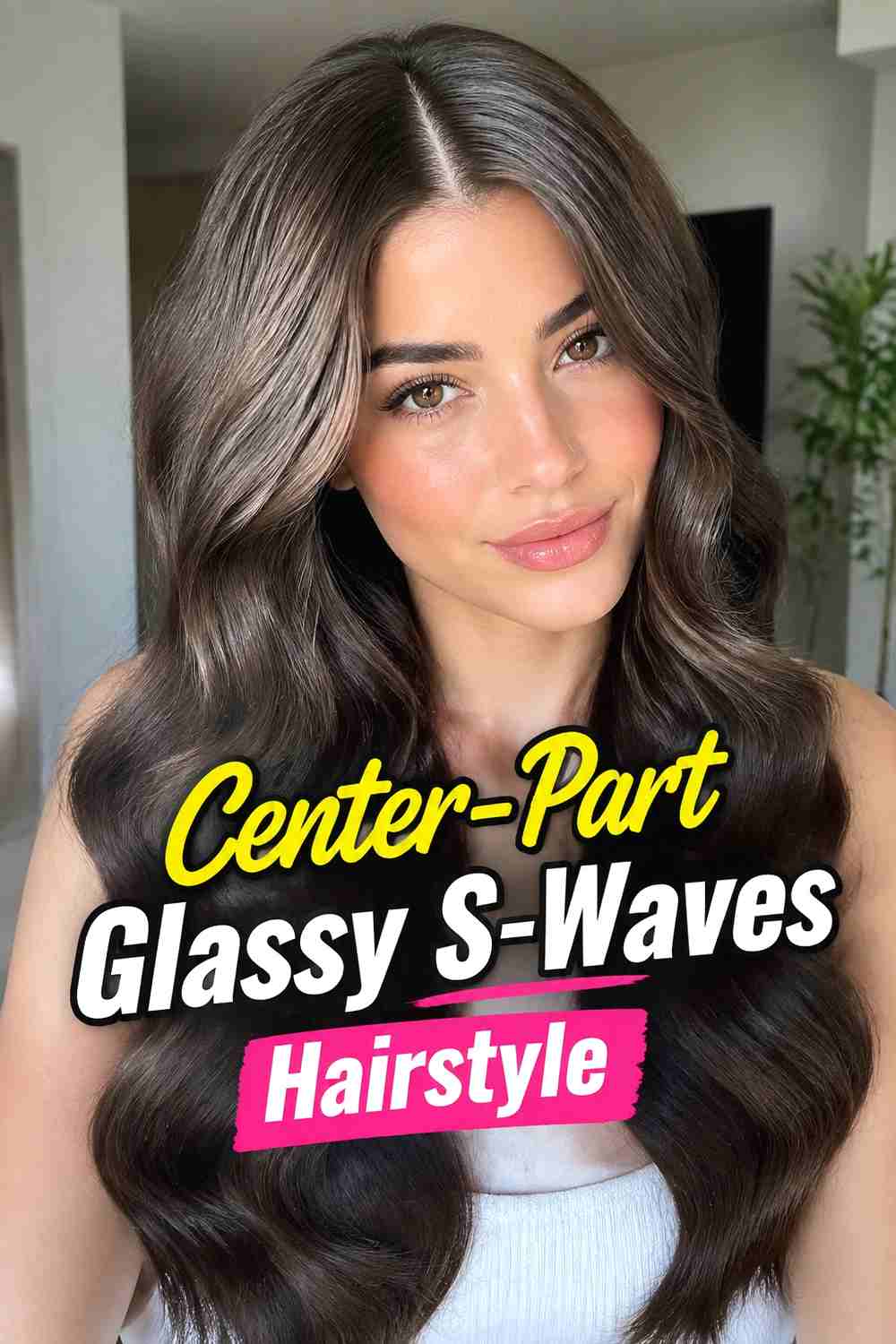 2. Center Part Glassy S Waves Hairstyle