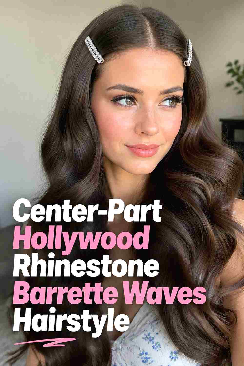 2. Center Part Hollywood Rhinestone Barrette Waves Hairstyle