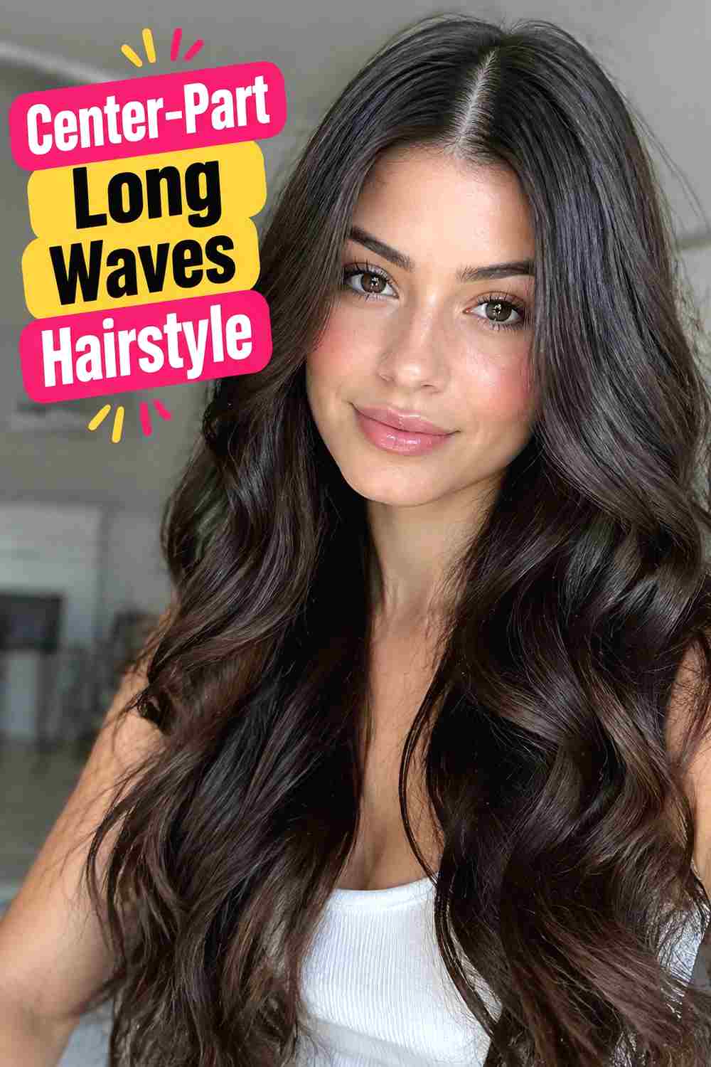 7. Center Part Long Waves Hairstyle