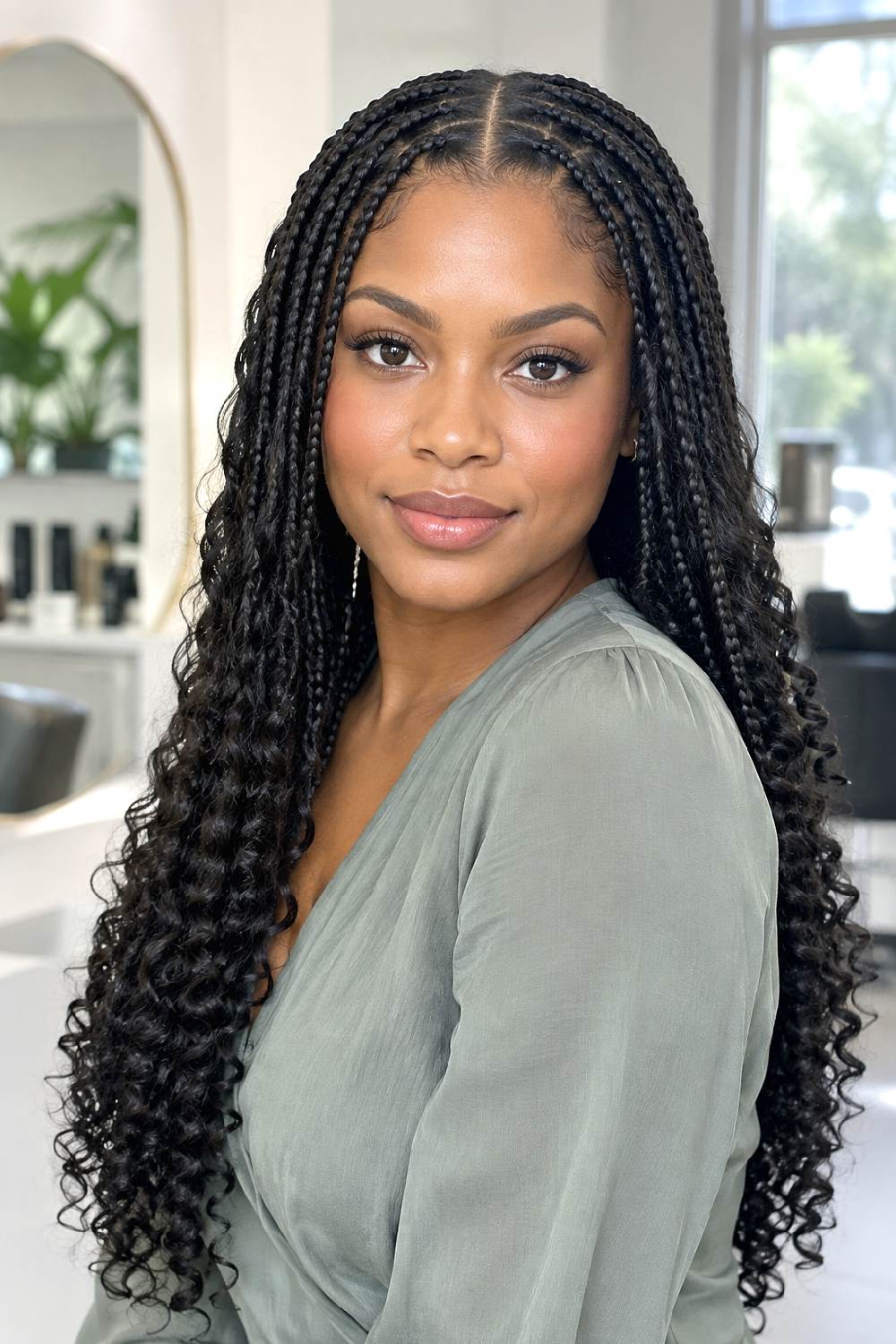 Center-Part Medium Milano Curls Braid Hairstyle