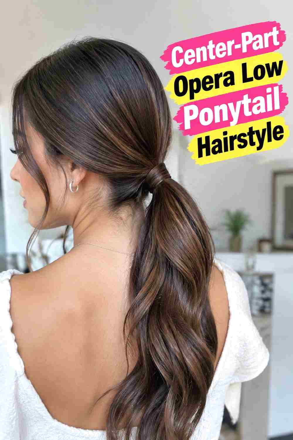 8. Center Part Opera Low Ponytail Hairstyle