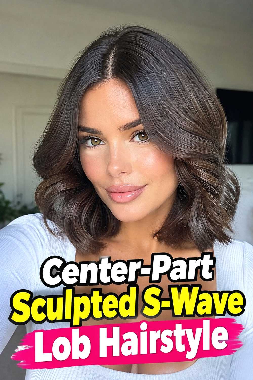3. Center Part Sculpted S Wave Lob Hairstyle
