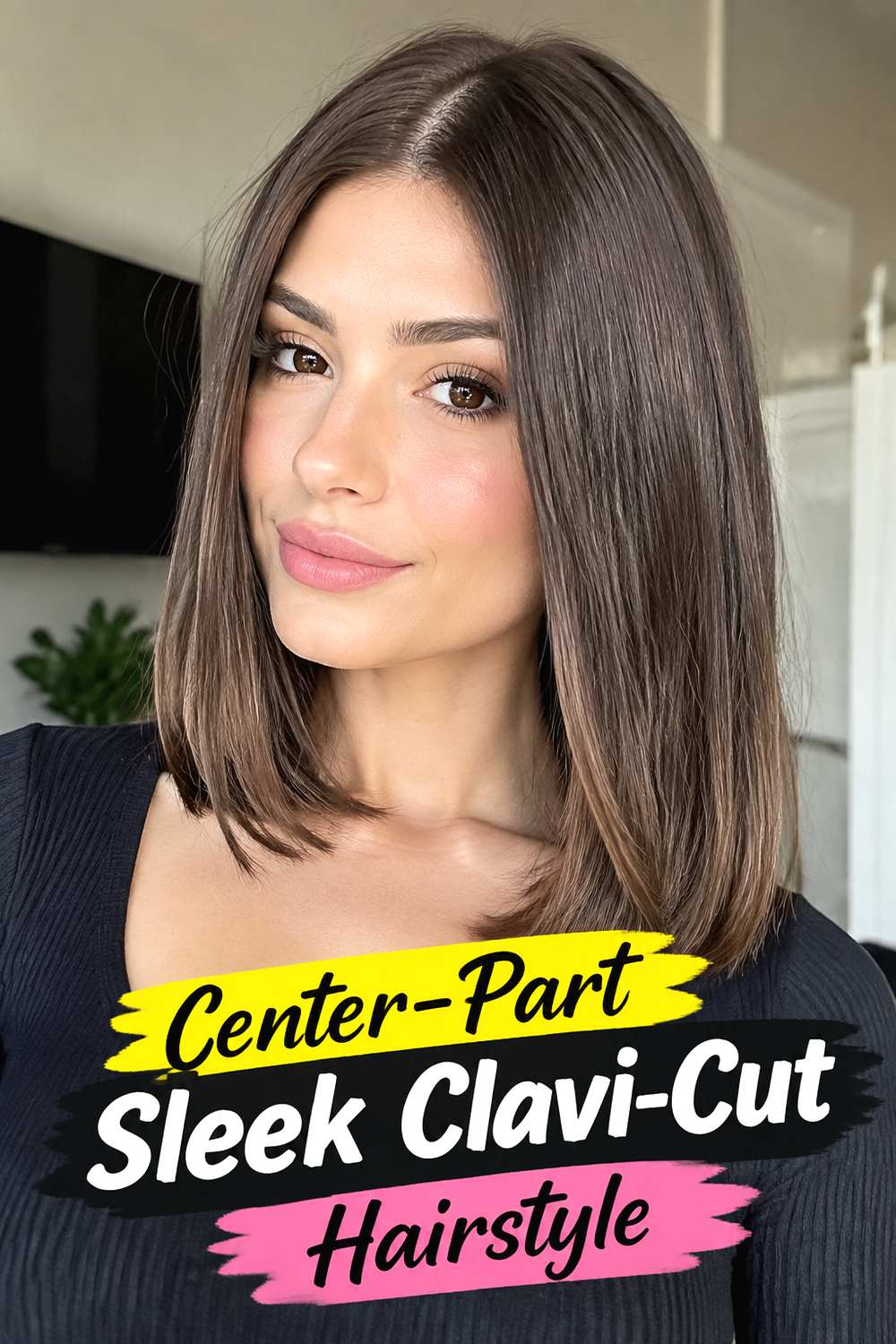 Center-Part Sleek Clavi-Cut Hairstyle