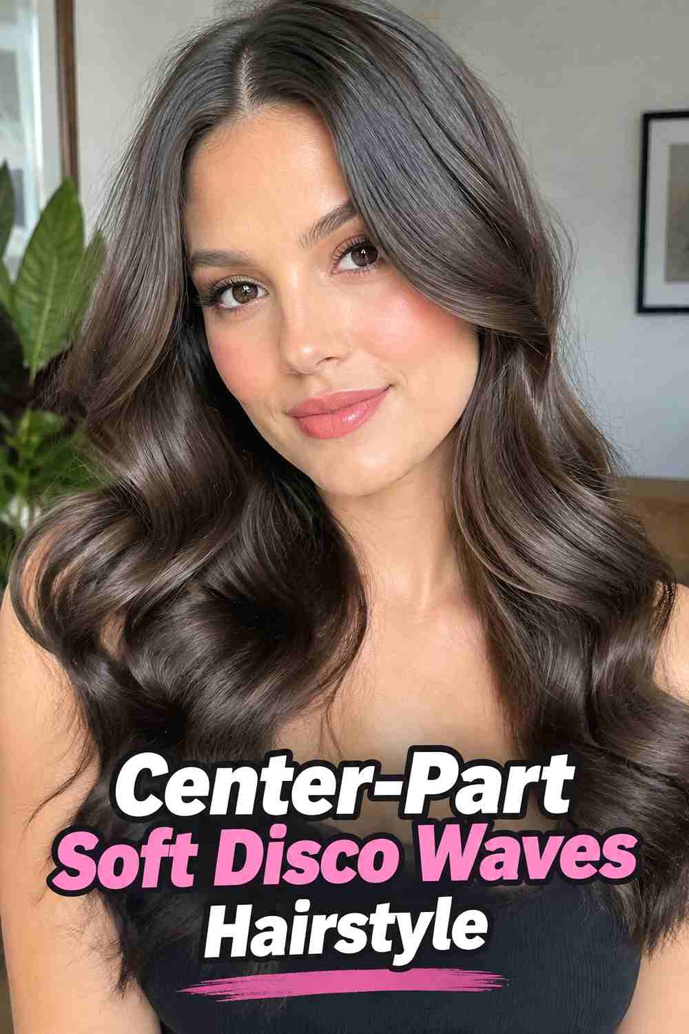 2. Center Part Soft Disco Waves Hairstyle