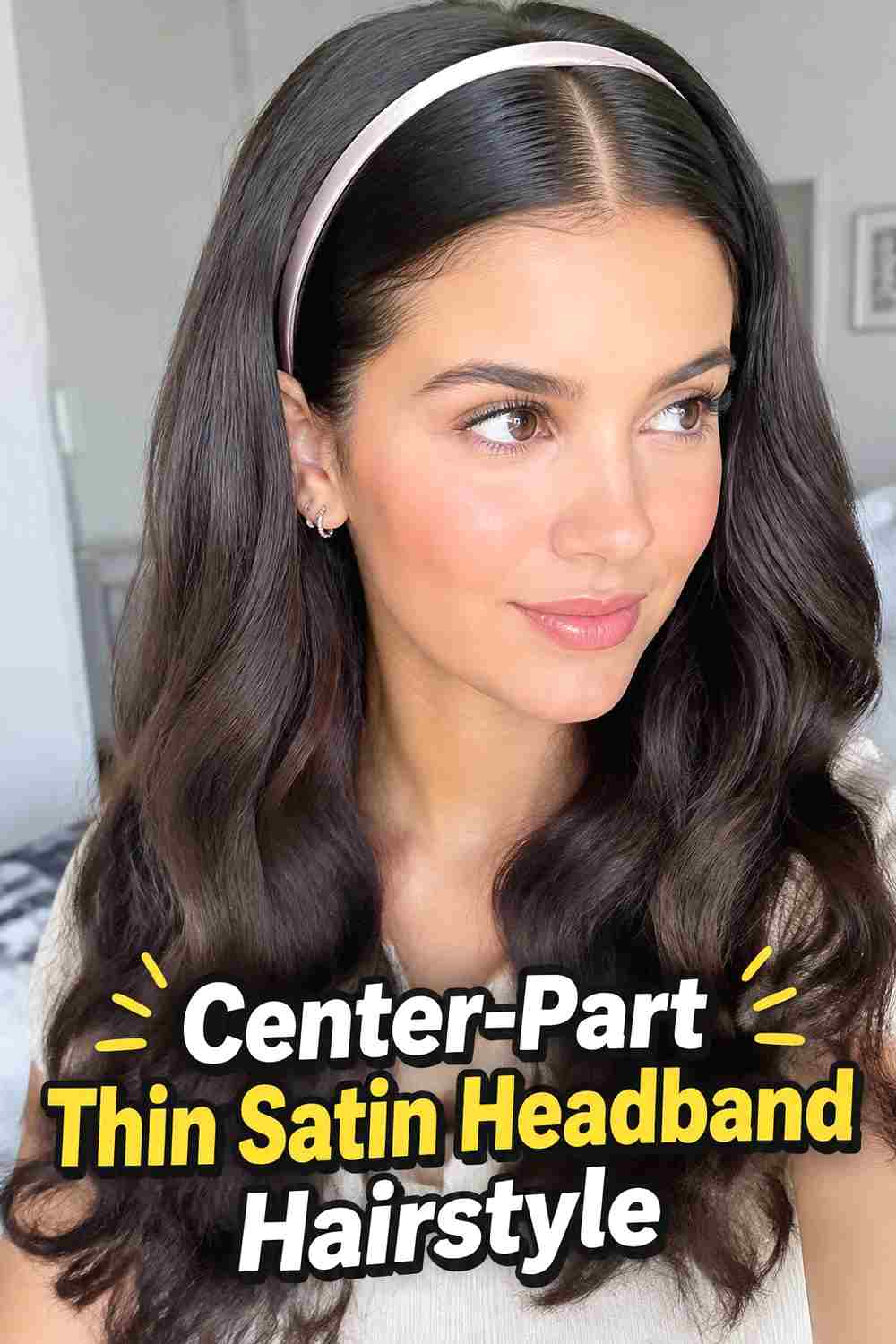 2. Center Part Thin Satin Headband Hairstyle