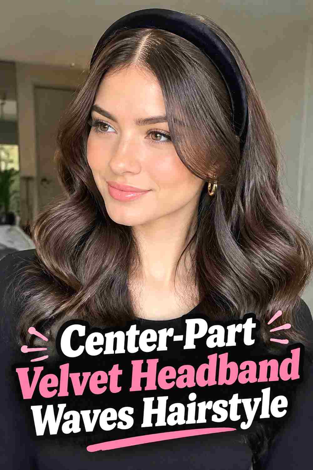 2. Center Part Velvet Headband Waves Hairstyle