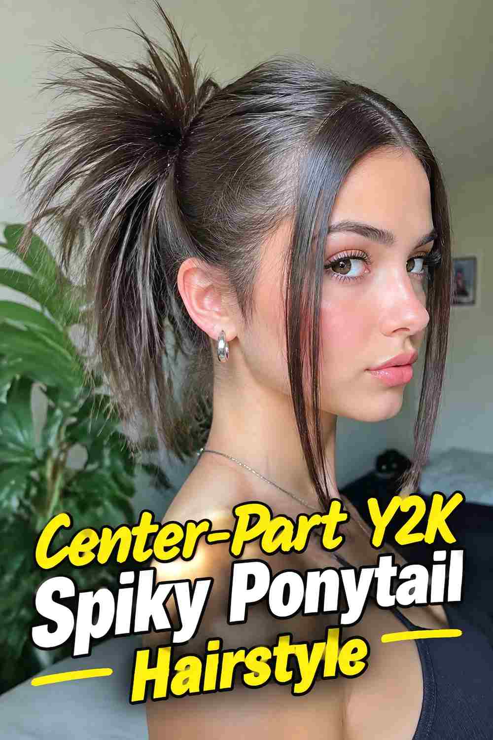 2. Center Part Y2k Spiky Ponytail Hairstyle