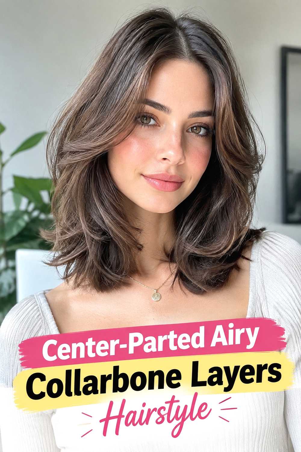 12. Center Parted Airy Collarbone Layers Hairstyle