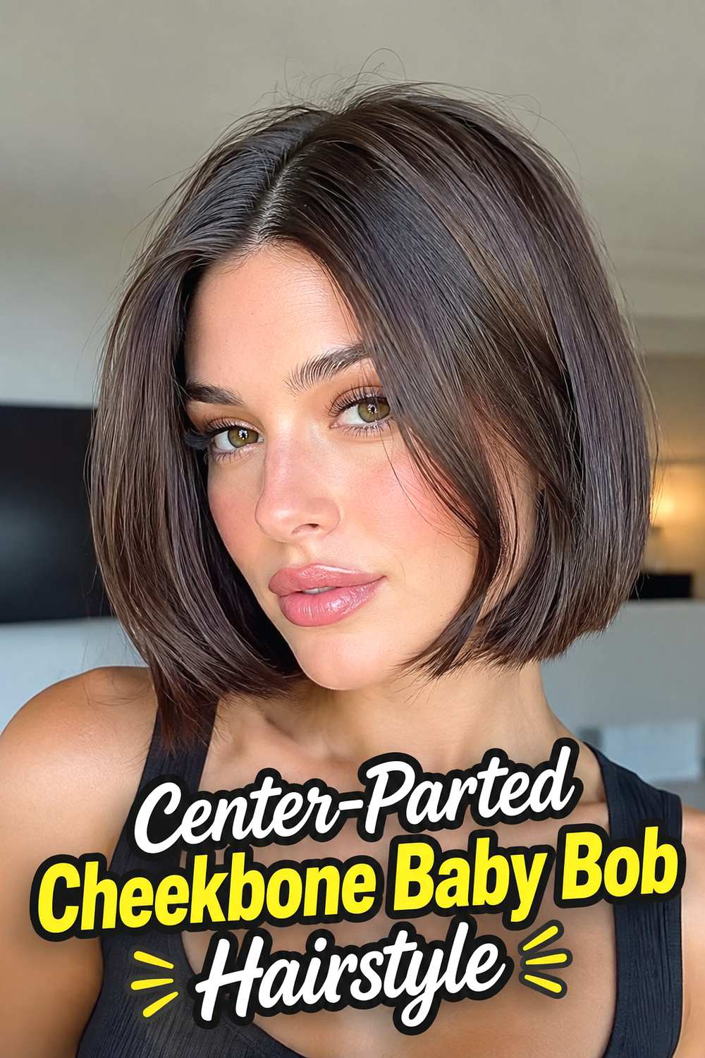 Center-Parted Cheekbone Baby Bob Hairstyle