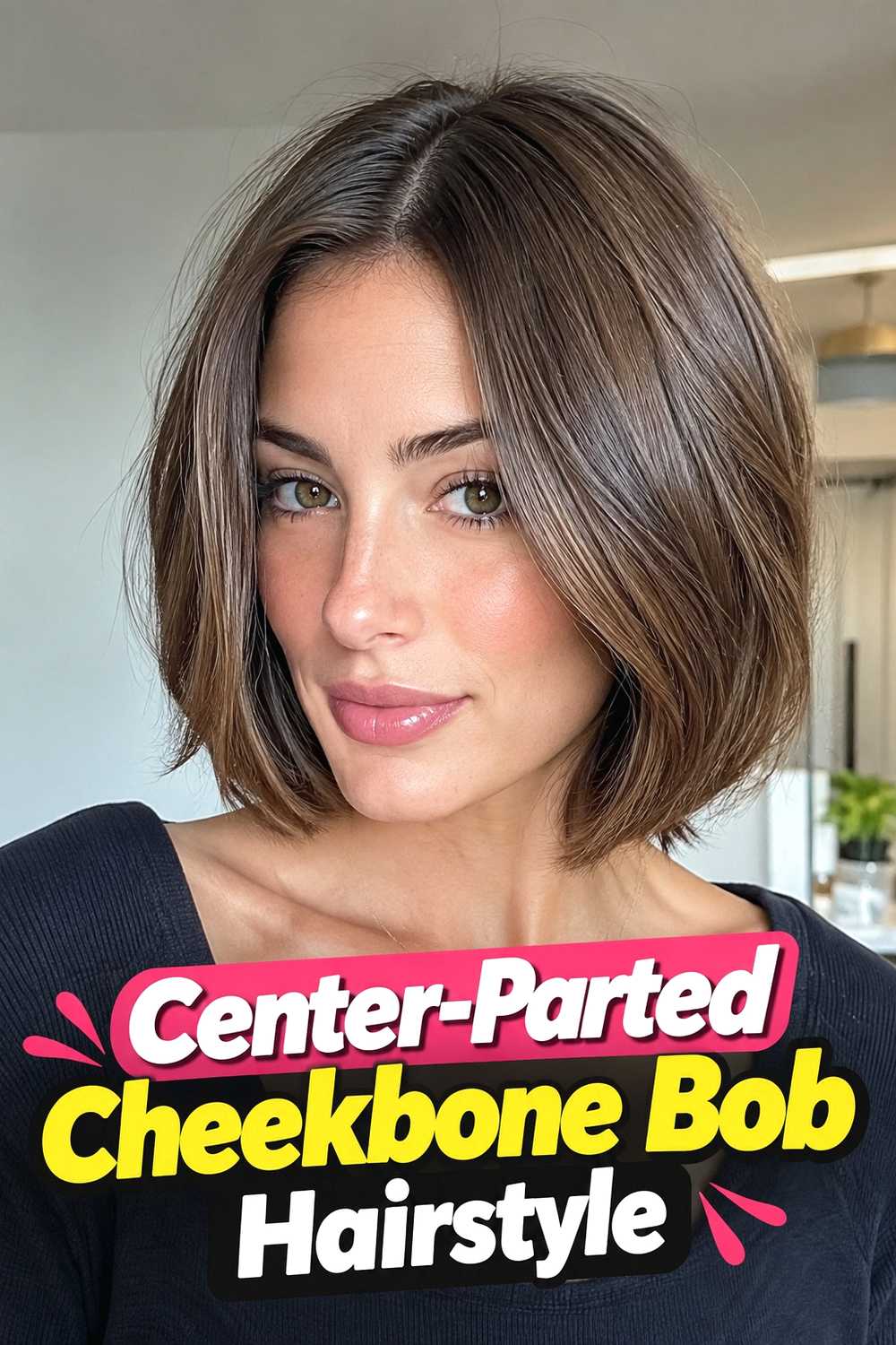 17. Center Parted Cheekbone Bob Hairstyle