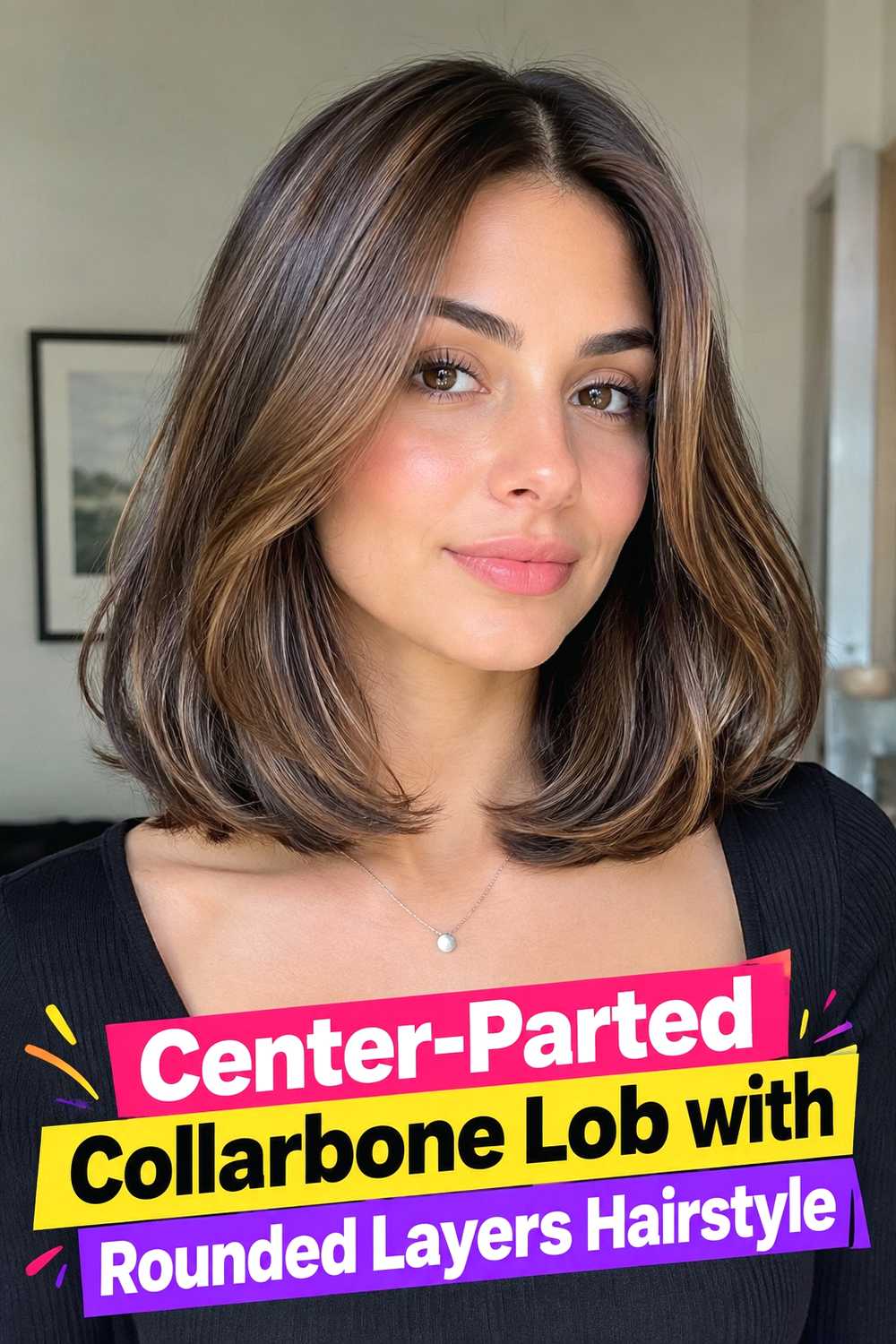 11. Center Parted Collarbone Lob With Rounded Layers Hairstyle
