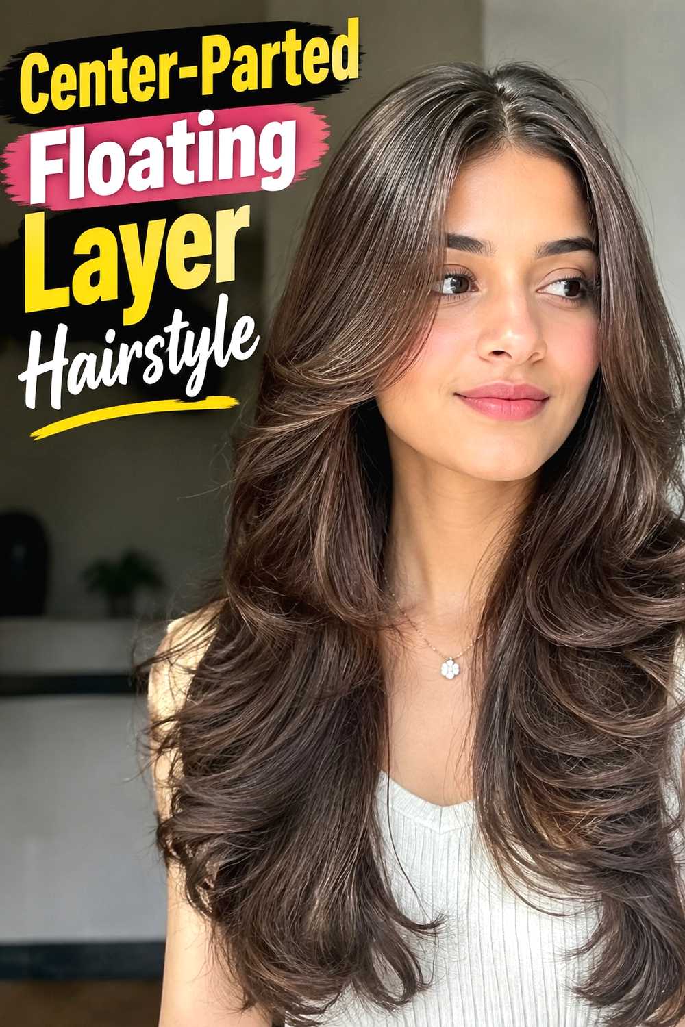 13. Center Parted Floating Layer Hairstyle
