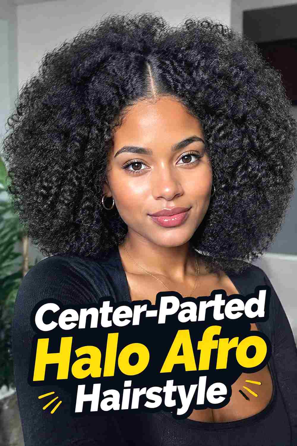 7. Center Parted Halo Afro Hairstyle