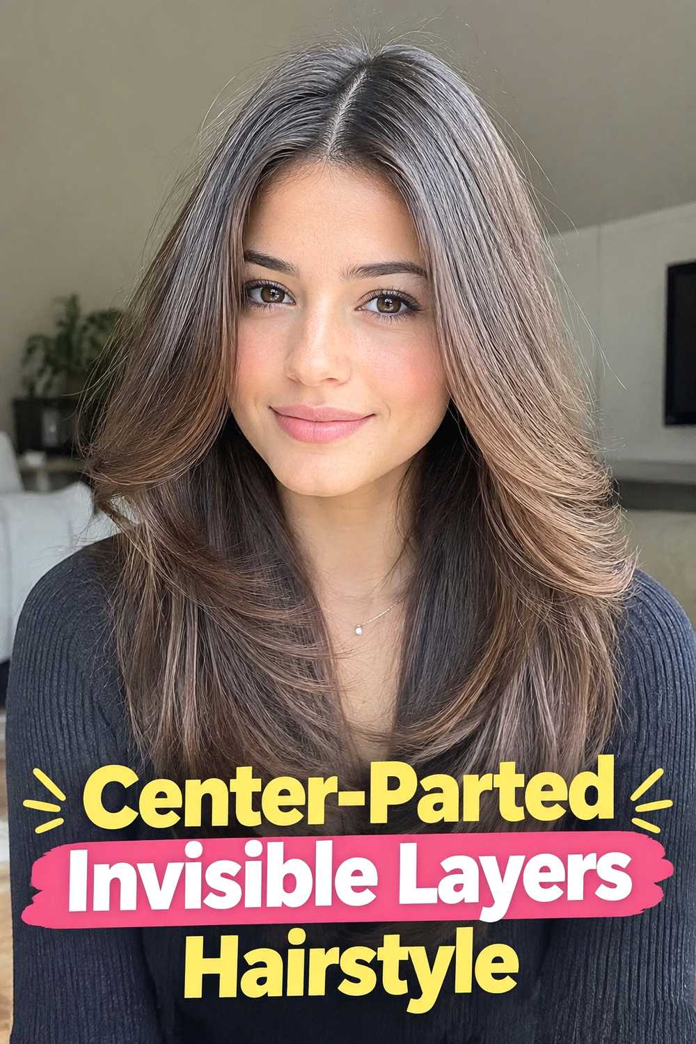 12. Center Parted Invisible Layers Hairstyle