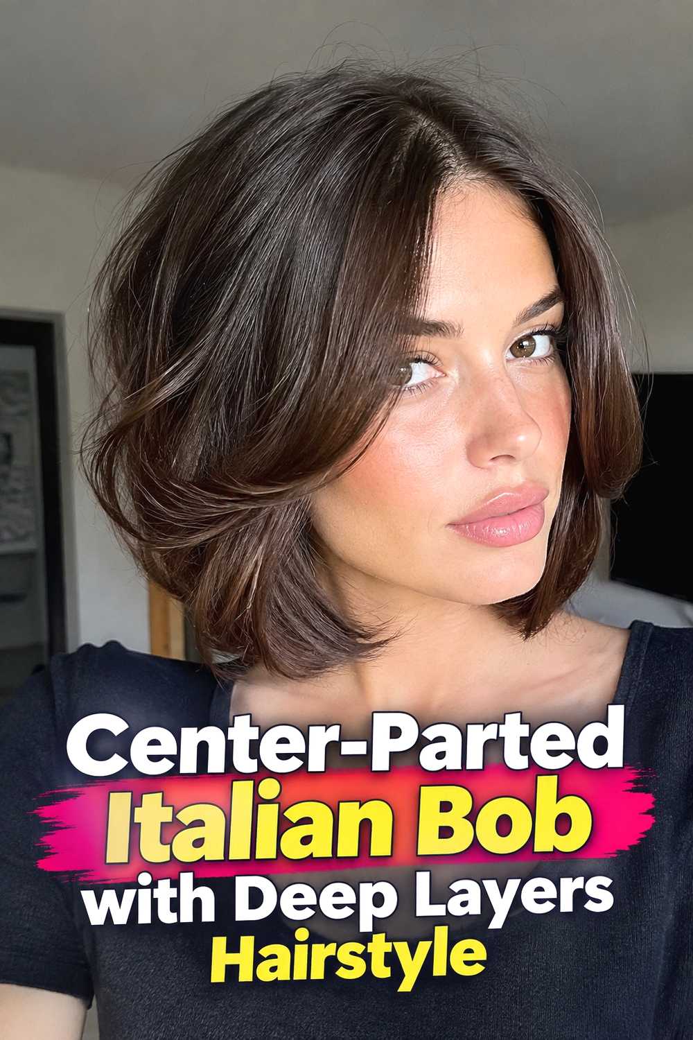 15. Center Parted Italian Bob With Deep Layers Hairstyle