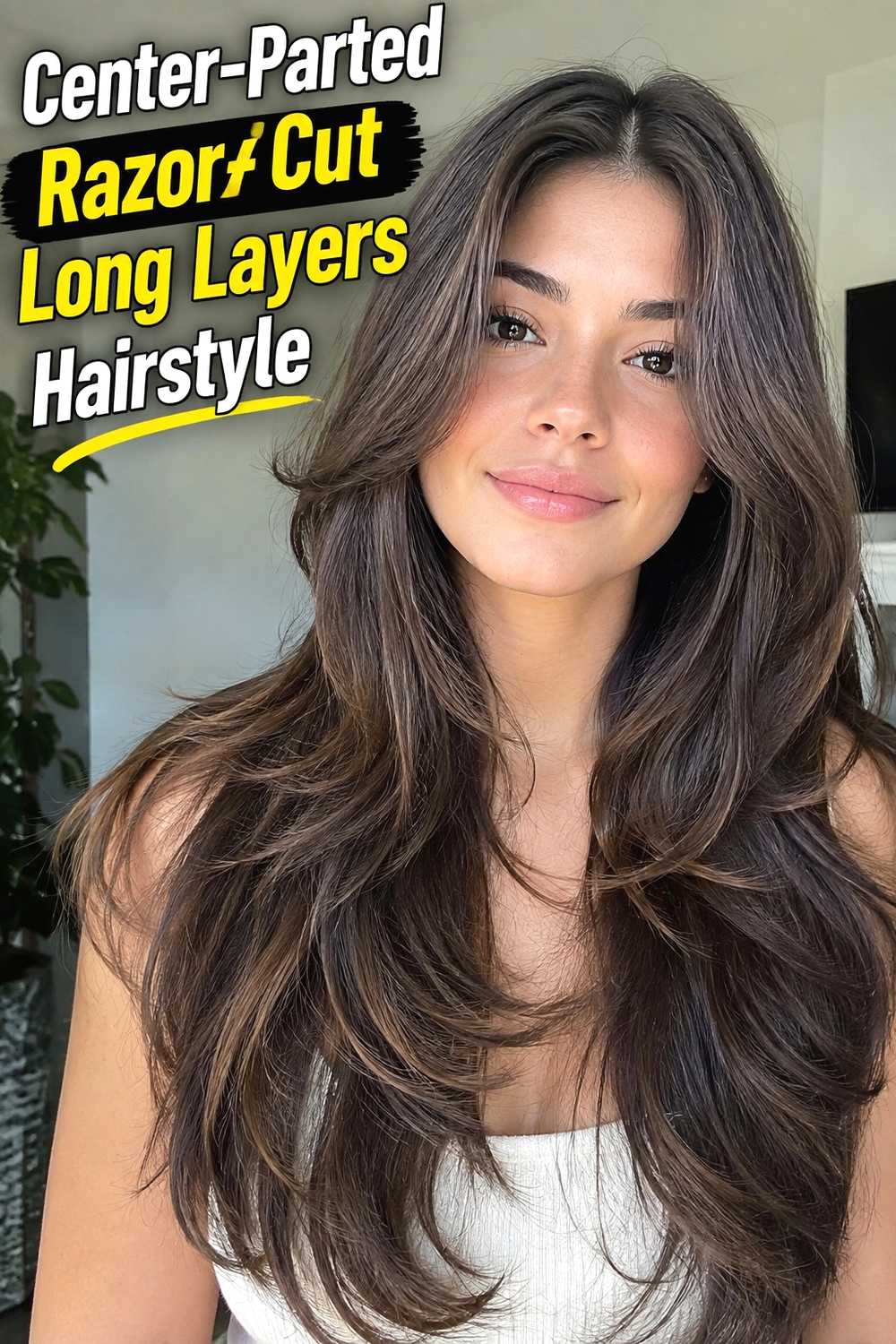 10. Center Parted Razor Cut Long Layers Hairstyle