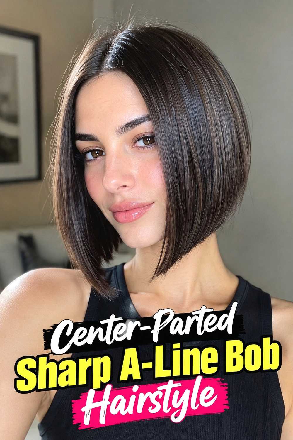7. Center Parted Sharp A Line Bob Hairstyle