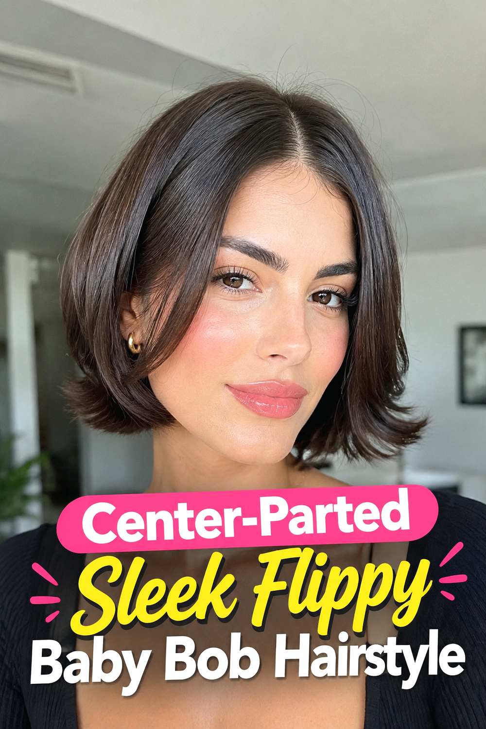 Center-Parted Sleek Flippy Baby Bob Hairstyle