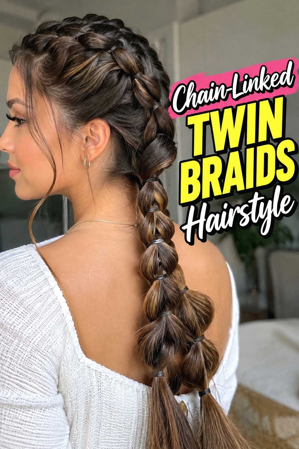 12. Chain Linked Twin Braids Hairstyle