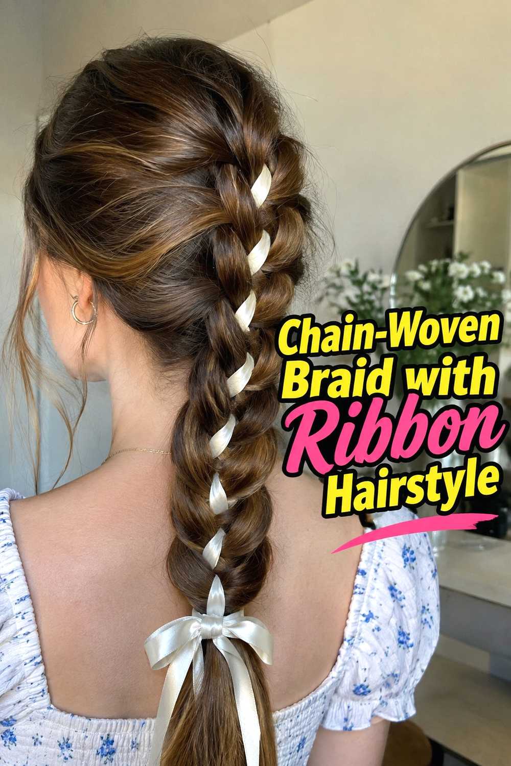 10. Chain Woven Braid With Ribbon Hairstyle
