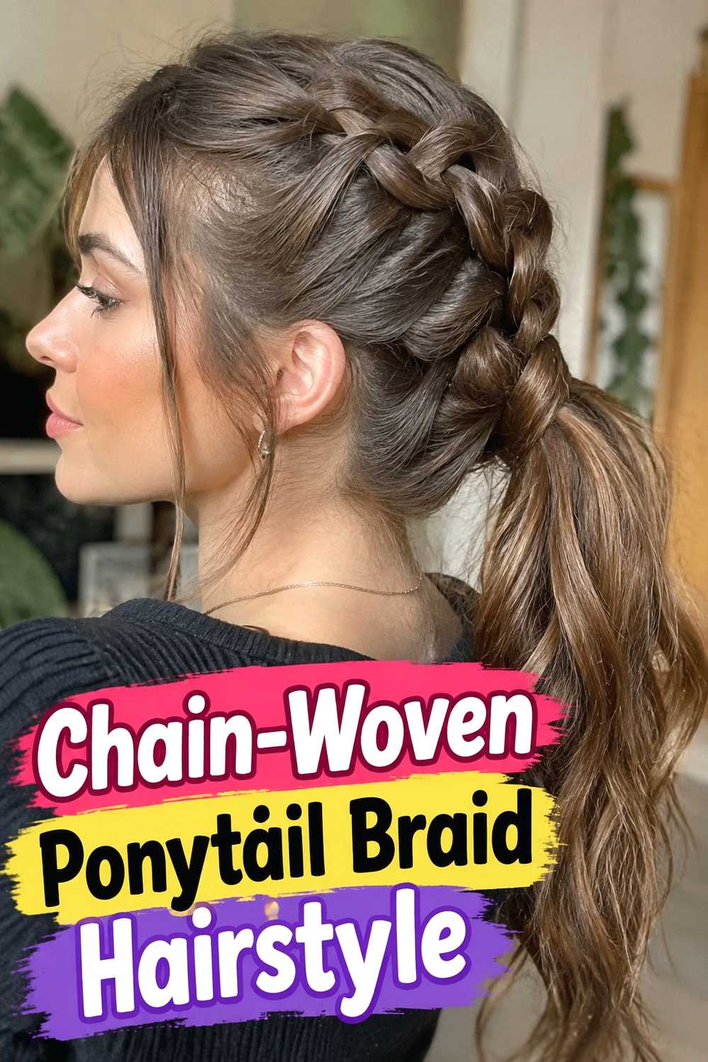 4. Chain Woven Ponytail Braid Hairstyle