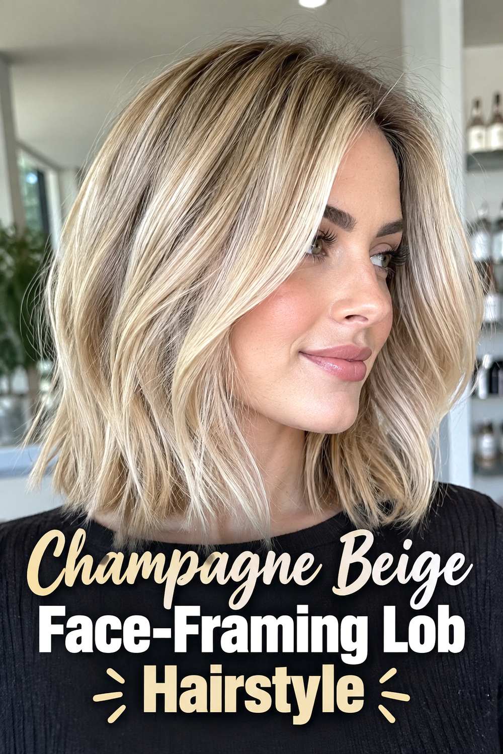 Champagne Beige Face-Framing Lob Hairstyle