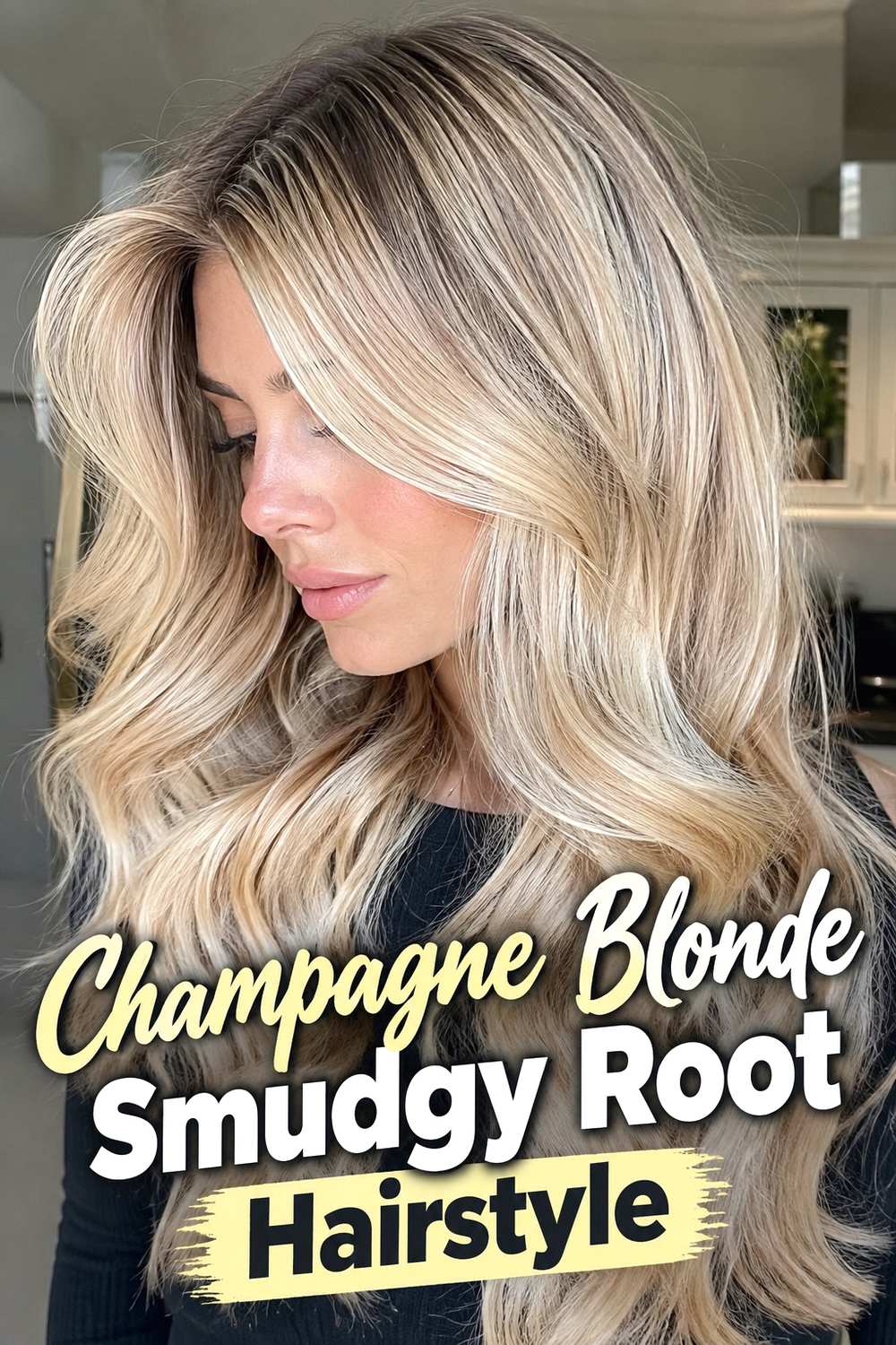 2. Champagne Blonde Smudgy Root Hairstyle