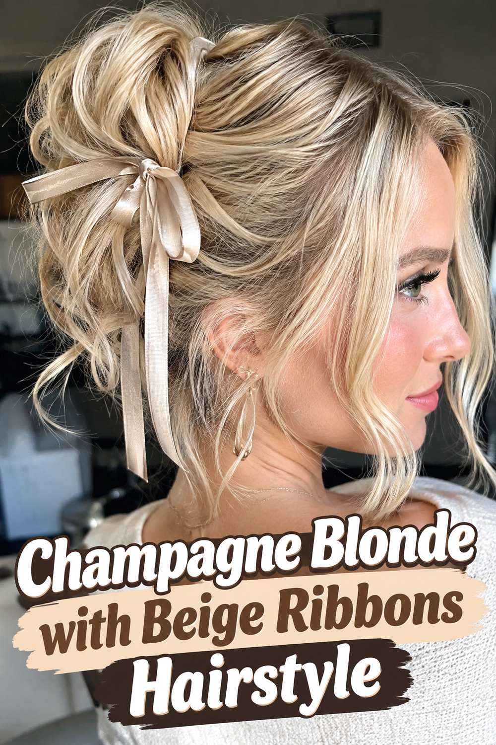 Champagne Blonde with Beige Ribbons Hairstyle