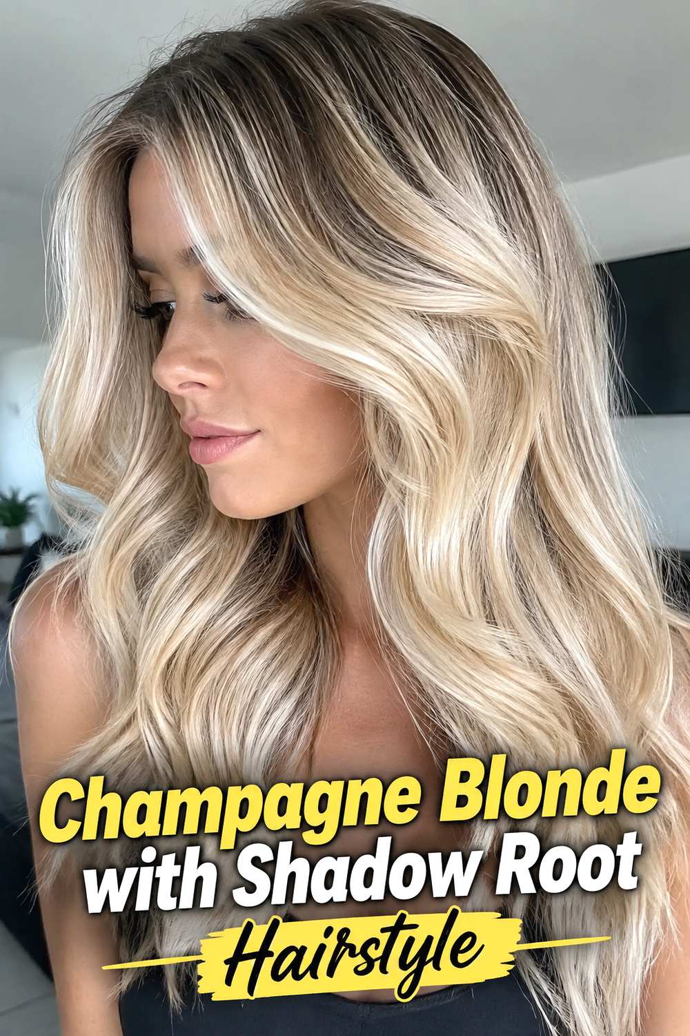 Champagne Blonde with Shadow Root Hairstyle