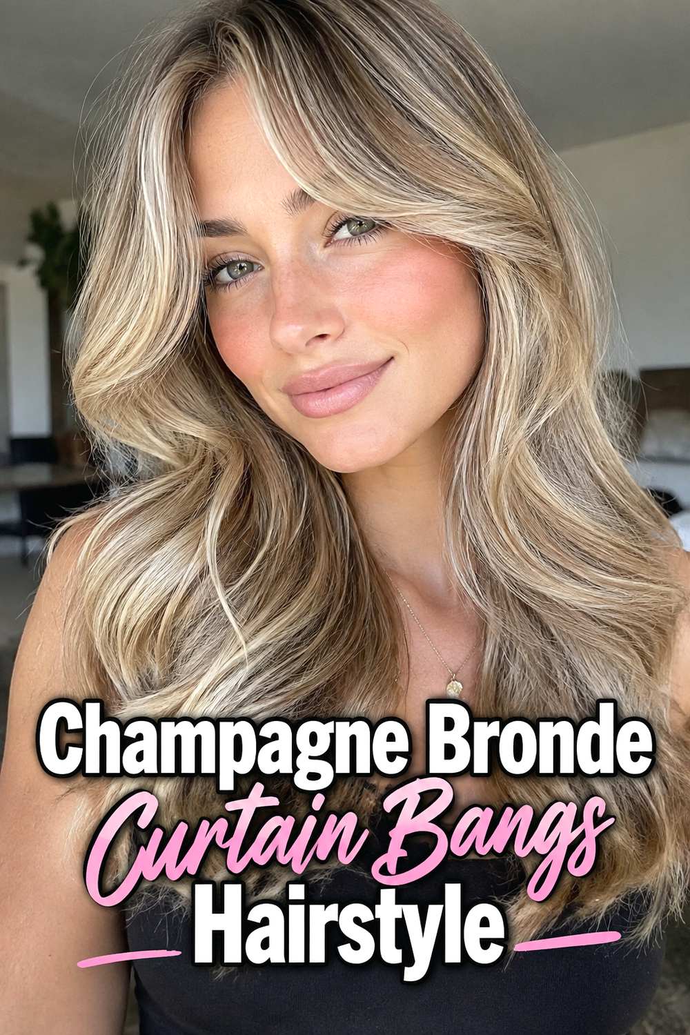 Champagne Bronde Curtain Bangs Hairstyle