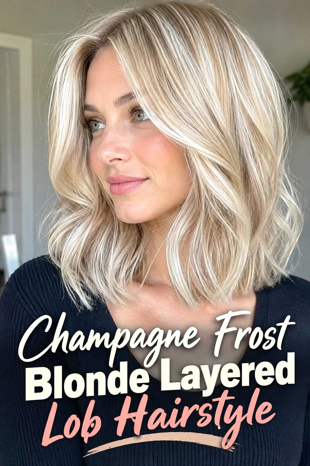 6. Champagne Frost Blonde Layered Lob Hairstyle